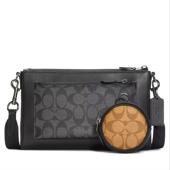 Coach Men Holden Signature Canvas & Leather Crossbody - Charcoal/Black - Picture 1 of 6
